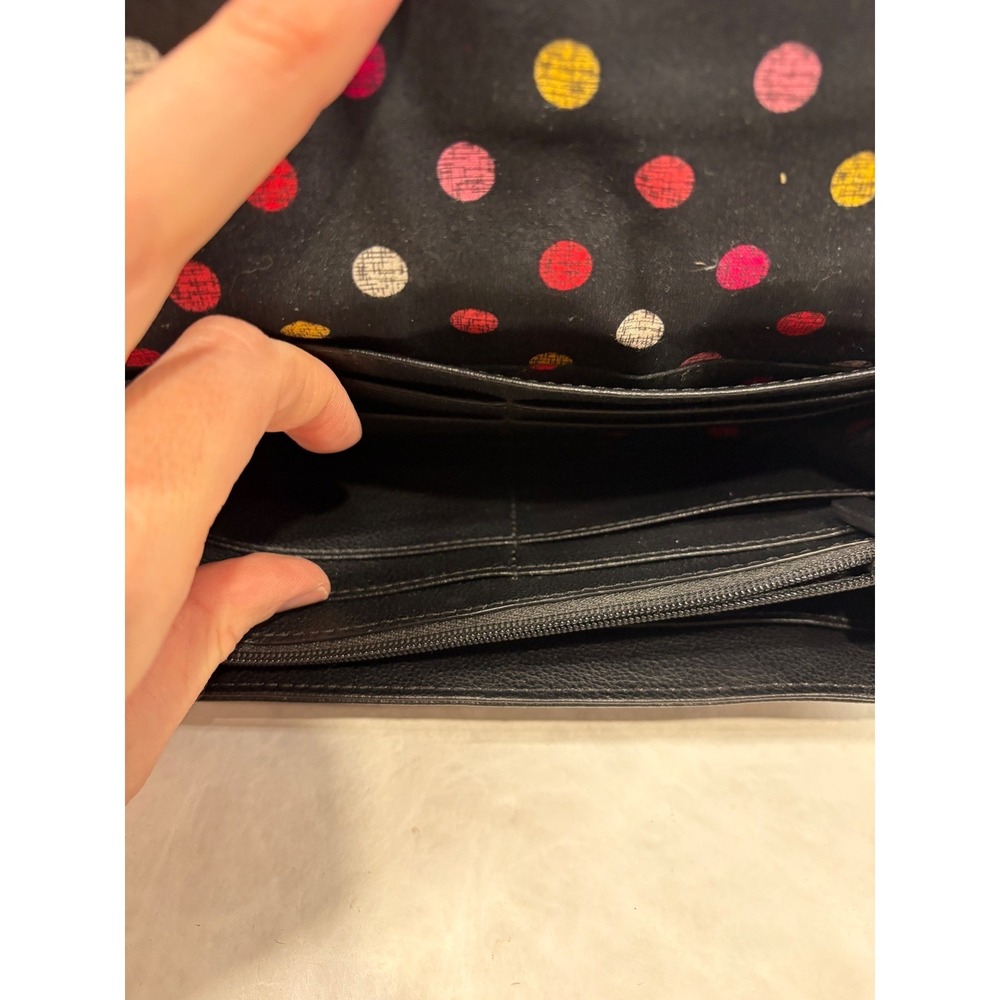 Vera‎ Bradley Leather Floral Canvas Trifold Wallet Black Butterfly Polka Dot - Picture 7 of 11